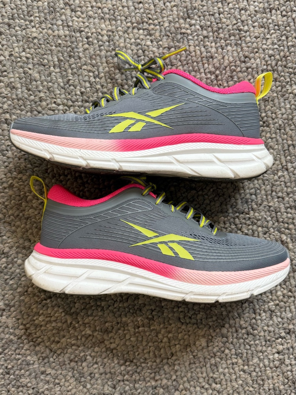 Reebok Women's Gray Pink & Neon Yellow Athletic Sneakers